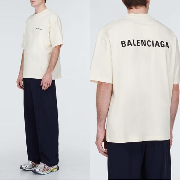 NEW BALENCIAGA UNISEX BACK T-SHIRT MEDIUM FIT IN BEIGE - Picture 1 of 12